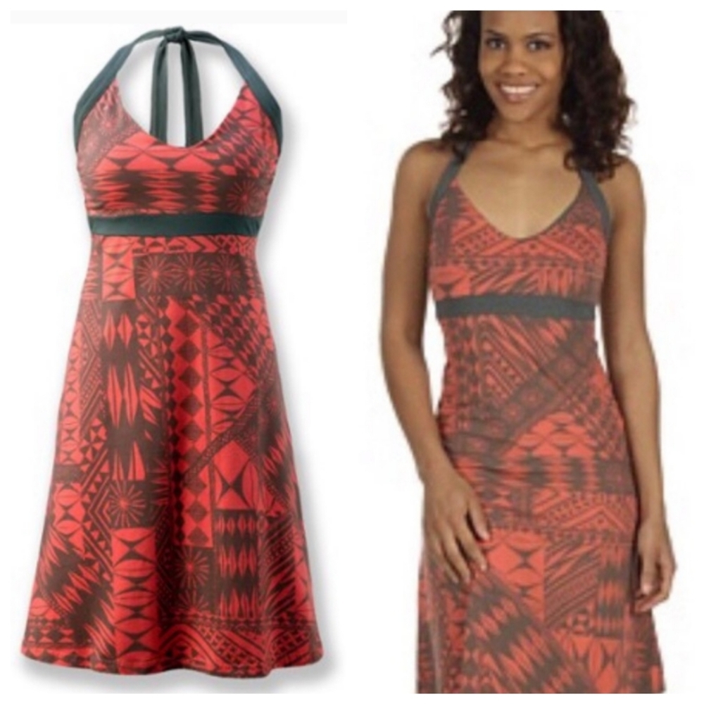 Patagonia Iliana Halter Abstract Aztec Olive Dress